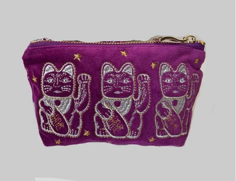 Velvet Lucky Cat Purse (Purple)