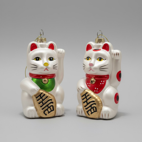 " Traditional Lucky Cat " Asia Series Glass Hanging Ornament