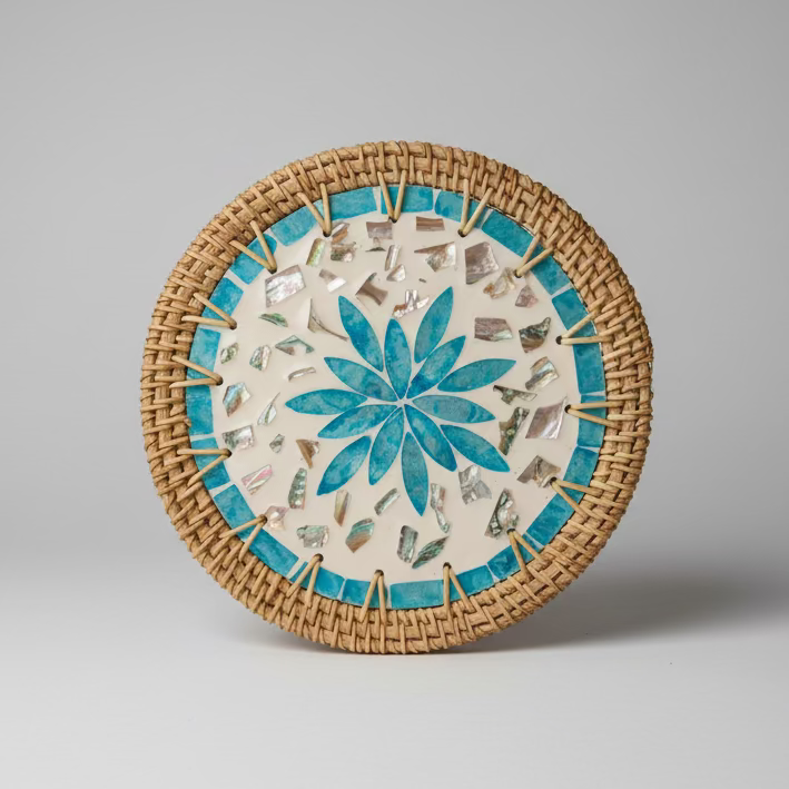 Woven Rattan and Ceramic Trivets Collection - Thorn and Burrow