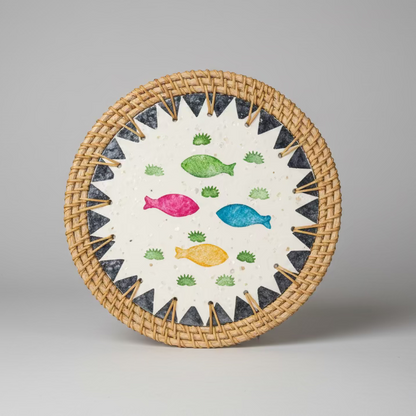 Woven Rattan and Ceramic Trivets Collection - Thorn and Burrow