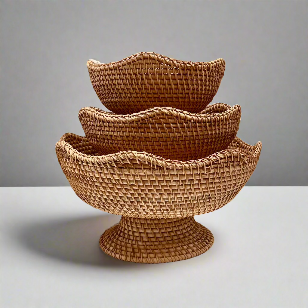 Woven Rattan Pedestal Bowl - Thorn and Burrow