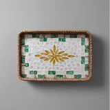 Yellow Petals Shell Inlay Woven Rattan Serving Tray - Thorn and Burrow