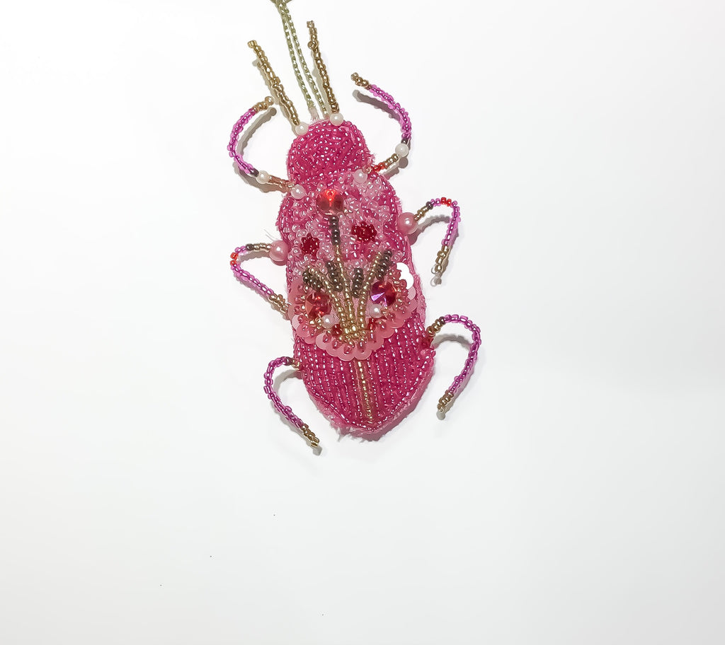 " Beaded Pink Beetle " Ornament