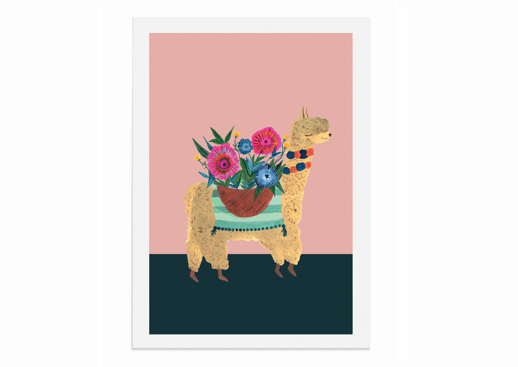 Tropical Parade Alpaca with Plant Art Print