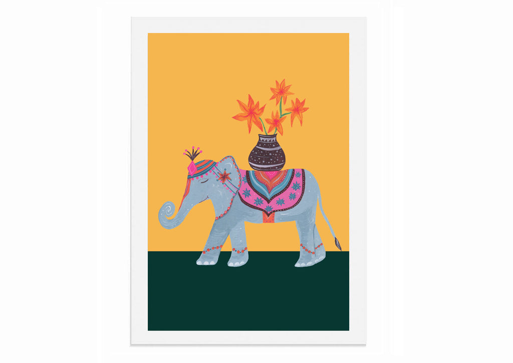 Tropical Parade Elephant with Plant Art Print