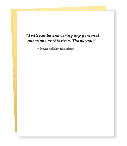 " Personal Questions " Card