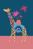 Tropical Parade Giraffe with Plant Art Print