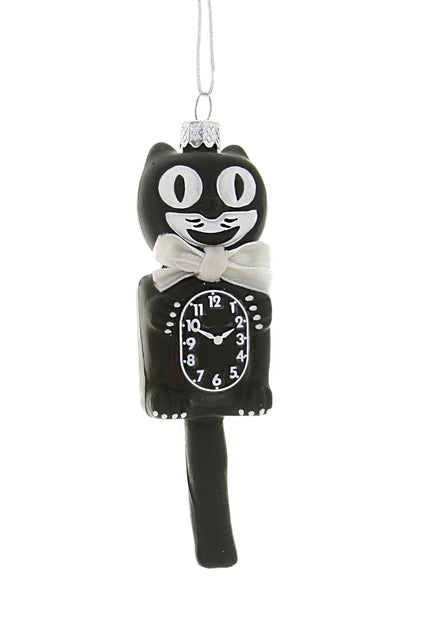 " Black Retro Cat Clock " Ornament