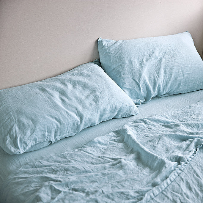 Baby Blue Linen Bed Set Bedding - Thorn and Burrow