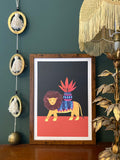 Tropical Parade Lion with Plant Art Print