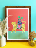 Tropical Parade Leopard with Plant Art Print