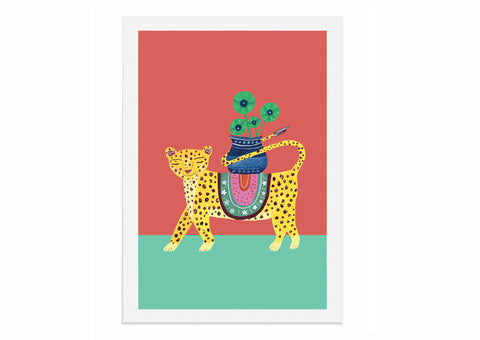 Tropical Parade Leopard with Plant Art Print