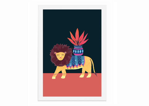 Tropical Parade Lion with Plant Art Print