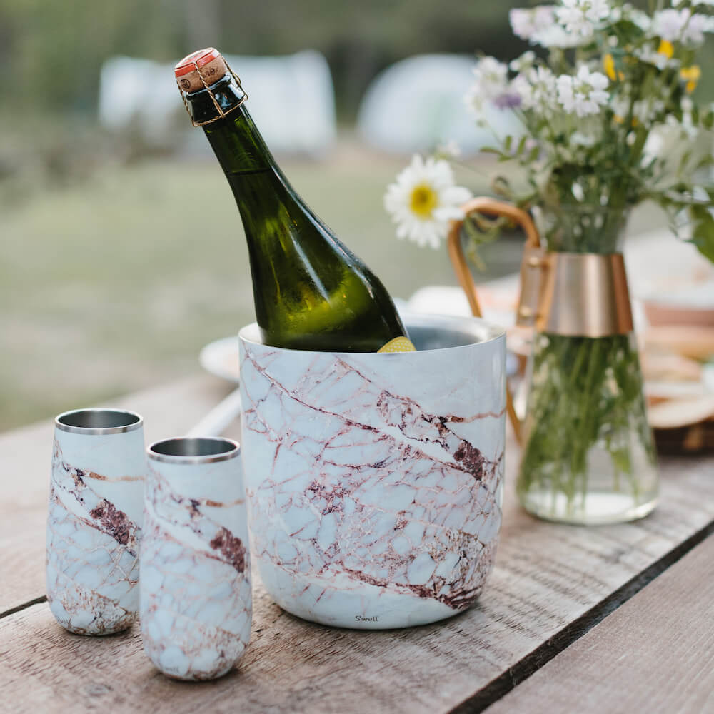 Calacatta Gold Stainless Steel S'well Ice Bucket & Tongs Thorn and