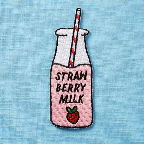 Strawberry Milk Embroidered Iron On Patch