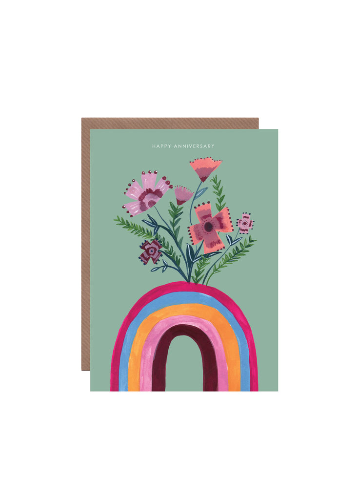 " Rainbow & Pretty Flowers " Card