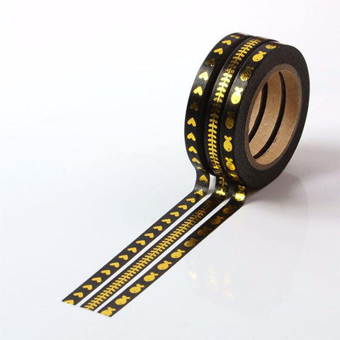 Slim Gold Foil Black Washi Tape (Set of 3)