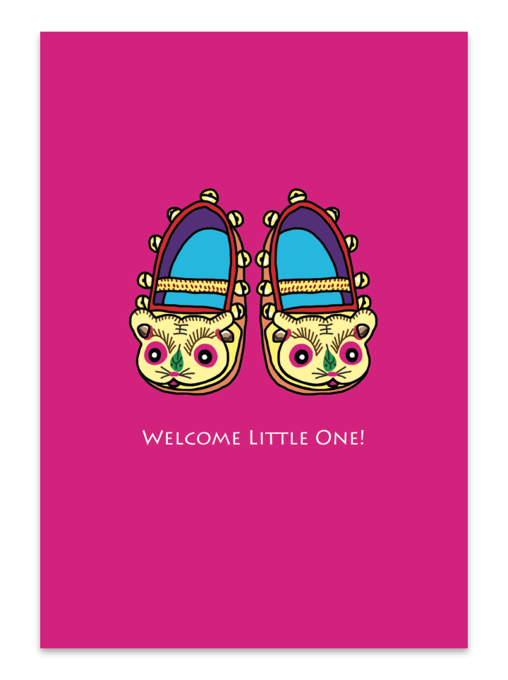 " Tiger Slippers Fuchsia " Card Greeting Cards - Thorn and Burrow
