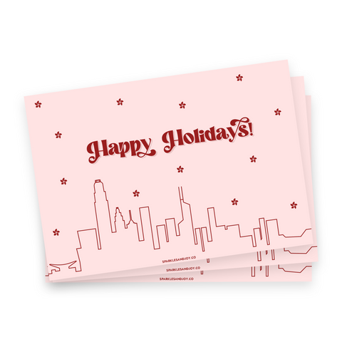 Happy Holidays Hong Kong Skyline - Christmas Notecards Pack (6 Sets)