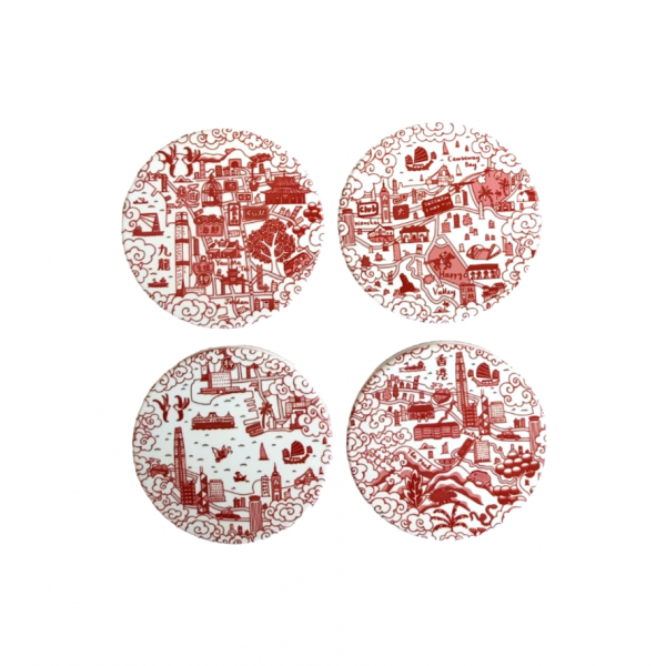 HK And Kowloon Willow Coasters (Set Of 4) - Red