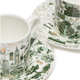 HK&Kowloon Willow Espresso Cups & Saucers (Set Of 2) - Green&Gold