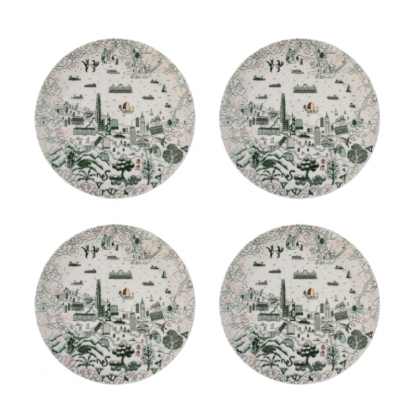 HK Willow 8" Starter Plates (Set of 4) - Green & Gold