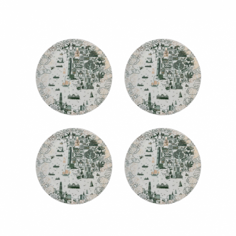 Kowloon Willow 10.5" Dinner Plates (Set of 4) - Green & Gold